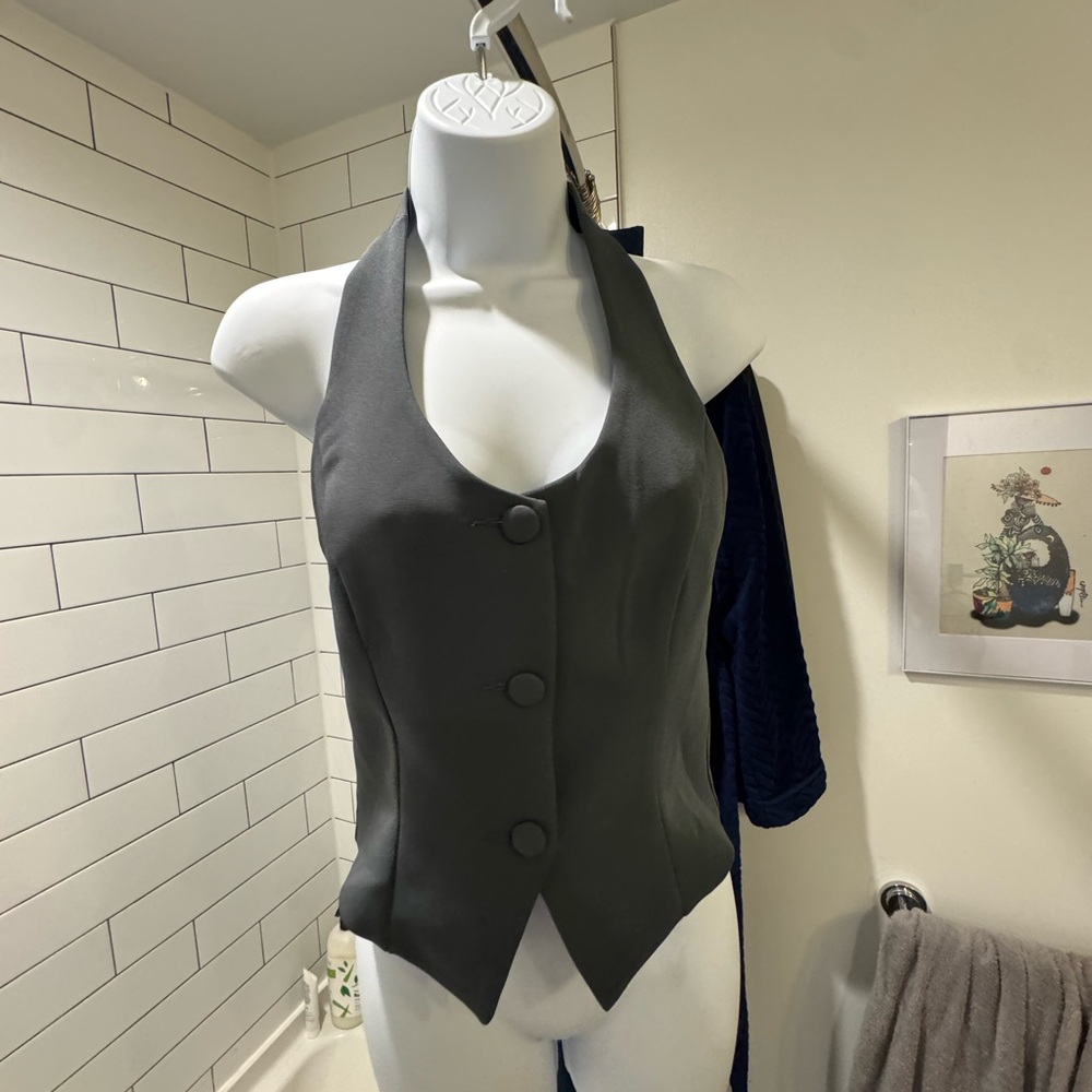 Gray Halter Vest with Button Detail